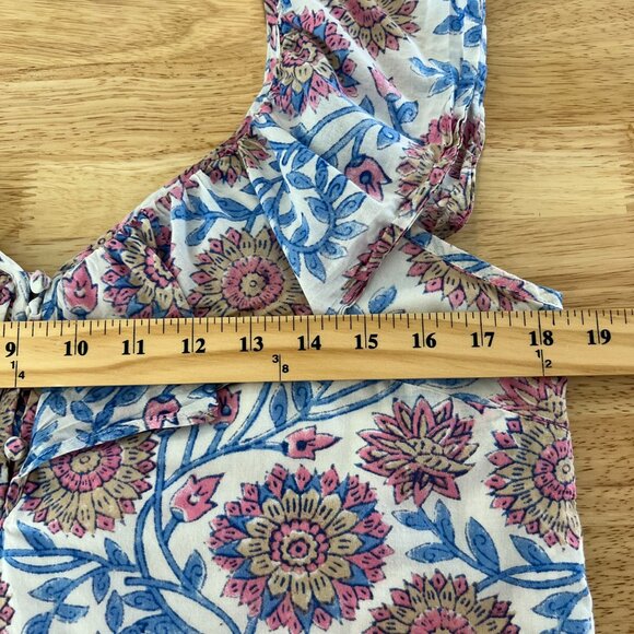 J Crew Ruffle V-Neck‎ Top Size S Floral Vine Block Print Tank Cotton Lined AN768 - Picture 11 of 12
